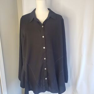 LOGO Women's Size L black lagonlook button front asymmetrical blouse